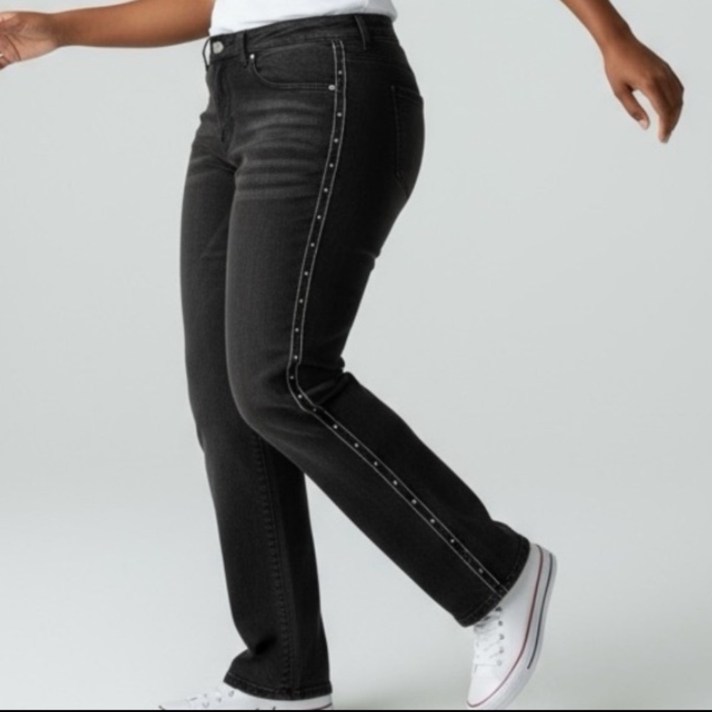 Lane Bryant Black Denim Slim Fit SKINNY Slim Leg Embellished Seam Jeans …